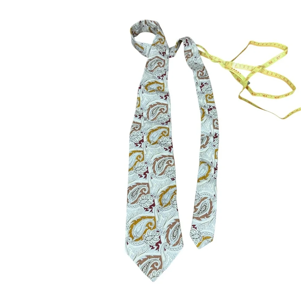 Etro Milano Tie Mens OS Tan Paisley 100% Linen Made In Italy Luxury Necktie